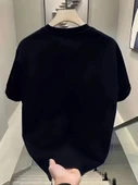 Baskılı Oversize Bisiklet Yaka T-shirt - Siyah - 2