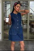 Kolsuz Yelekli Mini Etekli Denim Takım 10164 - 2