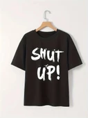 Baskılı Oversize Bisiklet Yaka T-shirt - Siyah - 1
