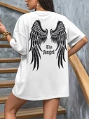 Baskılı Oversize Bisiklet Yaka T-shirt - Beyaz - 1
