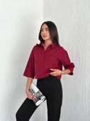 Crop Yakalı Gömlek Üç Çeyrek Sleeve Kol - Bordo - 1