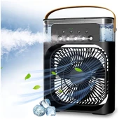 Mini Hava Soğutucu, Taşınabilir Hortumsuz Portatif Klima, Mobil Sulu Klima, 3 Rüzgar Hızı, 3 Sis Modu, Taşınabilir Buzlu Vantilatör 5 Sprey Delikli ile Renkli LED Işıklı Siyah Renk thumbnail 1