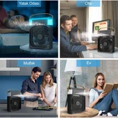 Mini Hava Soğutucu, Taşınabilir Hortumsuz Portatif Klima, Mobil Sulu Klima, 3 Rüzgar Hızı, 3 Sis Modu, Taşınabilir Buzlu Vantilatör 5 Sprey Delikli ile Renkli LED Işıklı Siyah Renk thumbnail 5