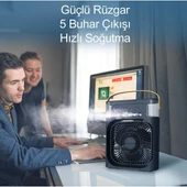 Mini Hava Soğutucu, Taşınabilir Hortumsuz Portatif Klima, Mobil Sulu Klima, 3 Rüzgar Hızı, 3 Sis Modu, Taşınabilir Buzlu Vantilatör 5 Sprey Delikli ile Renkli LED Işıklı Siyah Renk thumbnail 4