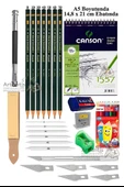 Canson Eskiz Defteri A5 40 Yaprak Fatih Dereceli Kalem Kretuar 12 Renk Kuru Boya Sketch Karakalem 6 lı Gölgelendirme - 1