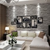 Renkli Duvarlar 10 Adet 70-77cm Gri Taş Desen Yapışkanlı Duvar Kağıdı Panel NW115 5.3 m2 - 2