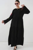 Nakışlı Uzun Elbise 2534 - Siyah - 2