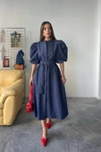 TENCEL KARPUZ KOL ELBİSE - İndigo - 1