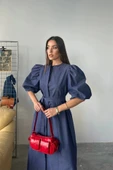 TENCEL KARPUZ KOL ELBİSE - İndigo - 2