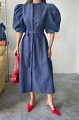 TENCEL KARPUZ KOL ELBİSE - İndigo - 3