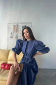 TENCEL KARPUZ KOL ELBİSE - İndigo - 4