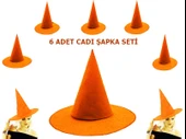 Turuncu Renk Keçe Cadı Şapkası 6 Adet - 1