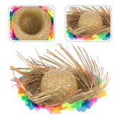 Natural Renkli Püsküllü Örme Hasır Hawaii Şapka - 5