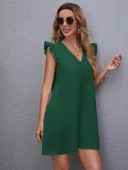 Kadın Kısa Kollu V Yakalı Ithal Krep Elbise - 2