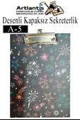 Desenli Sekreterlik Kapaksız A5 1 Adet Renkli A5 Kapaksız Sekreterlik Klipsli Metal Mekanizmalı 80 Yaprak Kapasiteli - 7