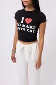 Nakış Detay Baskılı Crop T-Shirt - 3