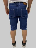 Erkek Sers Denim Pamuklu Slim Fit Koyu Mavi Kot Kapri - 3