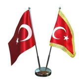 Vatan Bayrak Direği Masa Üstü Çiftli Krom - 2
