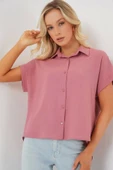 Oversize Kısa Kol Gömlek 20322 - Pembe - 4