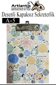 Desenli Sekreterlik Kapaksız A5 1 Adet Renkli Desenli A5 Sekreterlik Klipsli Metal Mekanizmalı 80 Yaprak Kapasiteli - 6