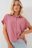 Oversize Kısa Kol Gömlek 20322 - Pembe - 1