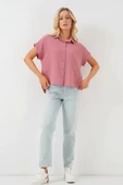 Oversize Kısa Kol Gömlek 20322 - Pembe - 2