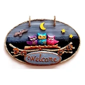 Renkli Baykuşlu Welcome Yazılı El Yapımı Kapı Süsü - 1