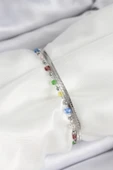 316L Çelik Gümüş Renk Karışık Renkli Kristal Taşlı Kadın Bileklik - TJ-BB7089 - 2