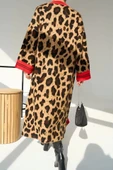 Uzun Leopar Hırka - Camel-Kırmızı - 4