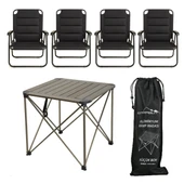 YekOutdoor Katlanabilir Küçük Alüminyum Kamp Masası ve 4 Kişilik Konforlu Kamp Sandalyesi Seti - 1