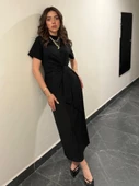 Kadın Kısa Kollu Bisiklet Yaka Yandan Bağlamalı Viskon Iki Iplik Elbise - 2