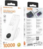 Coverzone Borofone 10000mAh, USB A USB C Micro USB ve Lightning Dahili Kablolu Güç Bankası Powerbank iPhone ile Uyumlu Şarj Seviyesi Led Gösterli Kompak ve Modern Tasarım BJ53 thumbnail 2