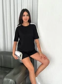Osy Modal Yumuşak Dokulu Kumaş Parçalı Bisiklet Yaka T-shirt Kısa Şort İkili Takım - Siyah - 2