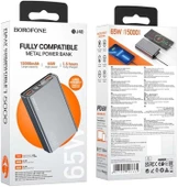 Coverzone Borofone 15000mAh 65W USB-C Input ve Output Digital Ekranlı Güç Bankası Powerbank iPhone ile Uyumlu Şarj Seviyesi Led Gösterli Kompak ve Modern Tasarım BJ40 thumbnail 2