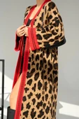 Uzun Leopar Hırka - Camel-Kırmızı - 5