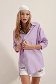 3900 Oversize Uzun Basic Gömlek - Lila - 2