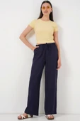 Geniş Paça Keten Pantolon 6735 - Lacivert - 3