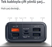 Coverzone A26Q Powerbank 30.000 Mah LCD Ekran Pd 20W Hızlı Şarj Konfulon iPhone Uyumlu Tip C Şarj Güç Bankası Çıkış arayüzü USB C - Beyaz Renk thumbnail 3