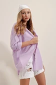 3900 Oversize Uzun Basic Gömlek - Lila - 3
