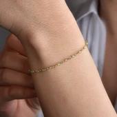 14 Ayar Altın Kaplama Peridot Doğal Taşlı El Yapımı Gümüş Bileklik - CBS00123 thumbnail 2