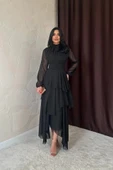 Siyah Bel Detaylı Elbise - 1