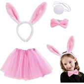 Pembe Tavşan Tacı Etek Papyon Kuyruk Kostüm Seti Çocuk Boy - 2