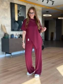 Kadın Kısa Kollu Bisiklet Yaka Asimetrik Viskon Iki Iplik Bluz Ve Pantolon Ikili Takım - 8