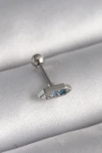 316L Çelik Gümüş Renk Mavi Zirkon Taşlı Tragus Piercing - 1