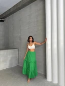 Fırfırlı brodeli astarlı uzun etek yeşil s255047 - 2