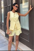 Gold Düğme Detaylı Yelek Şort Cotton Takım 10208 - 2