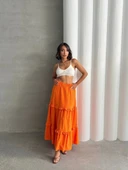 Fırfırlı brodeli astarlı uzun etek turuncu s255047 - 5
