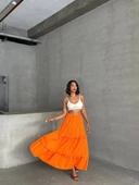 Fırfırlı brodeli astarlı uzun etek turuncu s255047 - 3