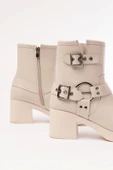5109-3028 Bej Toka Aksesuarlı Fermuarlı Topuklu Günlük Kadın Bot thumbnail 4