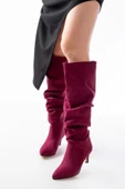 SR-2001 Bordo Süet İnce Topuklu Günlük Bayan Çizme thumbnail 4